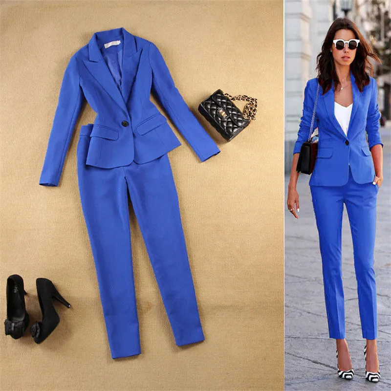 Custom Made New Ladies Royal Blue Trouser Suit Business Clothes for