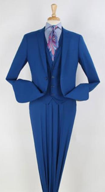 Men's Royal Blue 3 Piece Executive Dress Suits for Men Narr