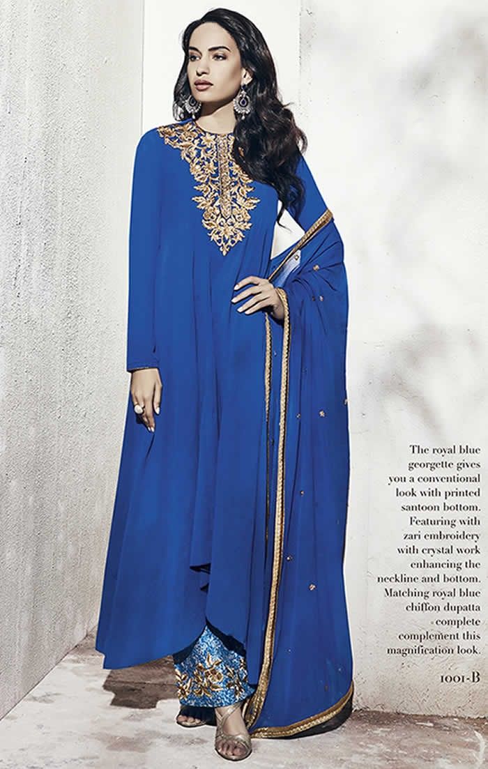 Royal Blue Colour Georgette Designer Party Wear Suit Buy Sarees