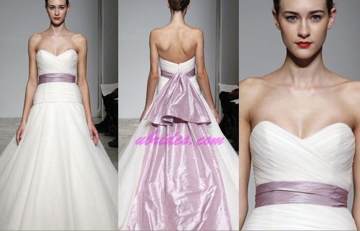 Classic Wedding Dress with light purple sash. | Wedding dresses